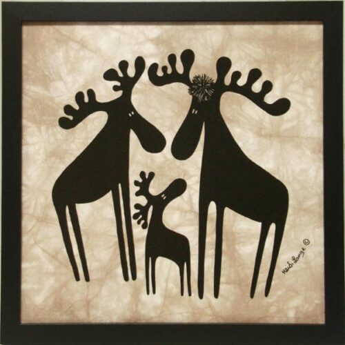 Batik, Moose Family - Framed