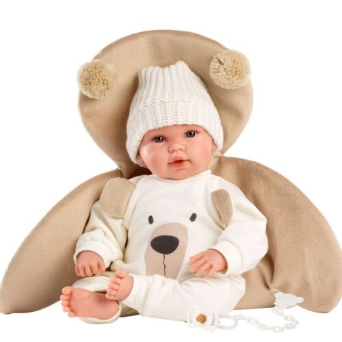 Llorens 14.2" Articulated Crying Newborn Doll Carlos with Bear Blanket