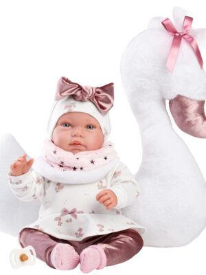 Llorens 17.3" Articulated New Born Doll Felicity with Swan Cushion