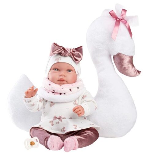 Llorens 17.3" Articulated New Born Doll Felicity with Swan Cushion