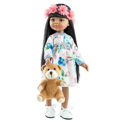 Las Amigas Doll - Meily with White Dress with Blue Flowers and A Flower Crown - Paola Reina