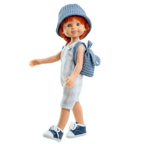 Cris with White Plaid Romper and Blue Hat