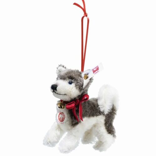 Holiday Husky with Red Bow Ornament